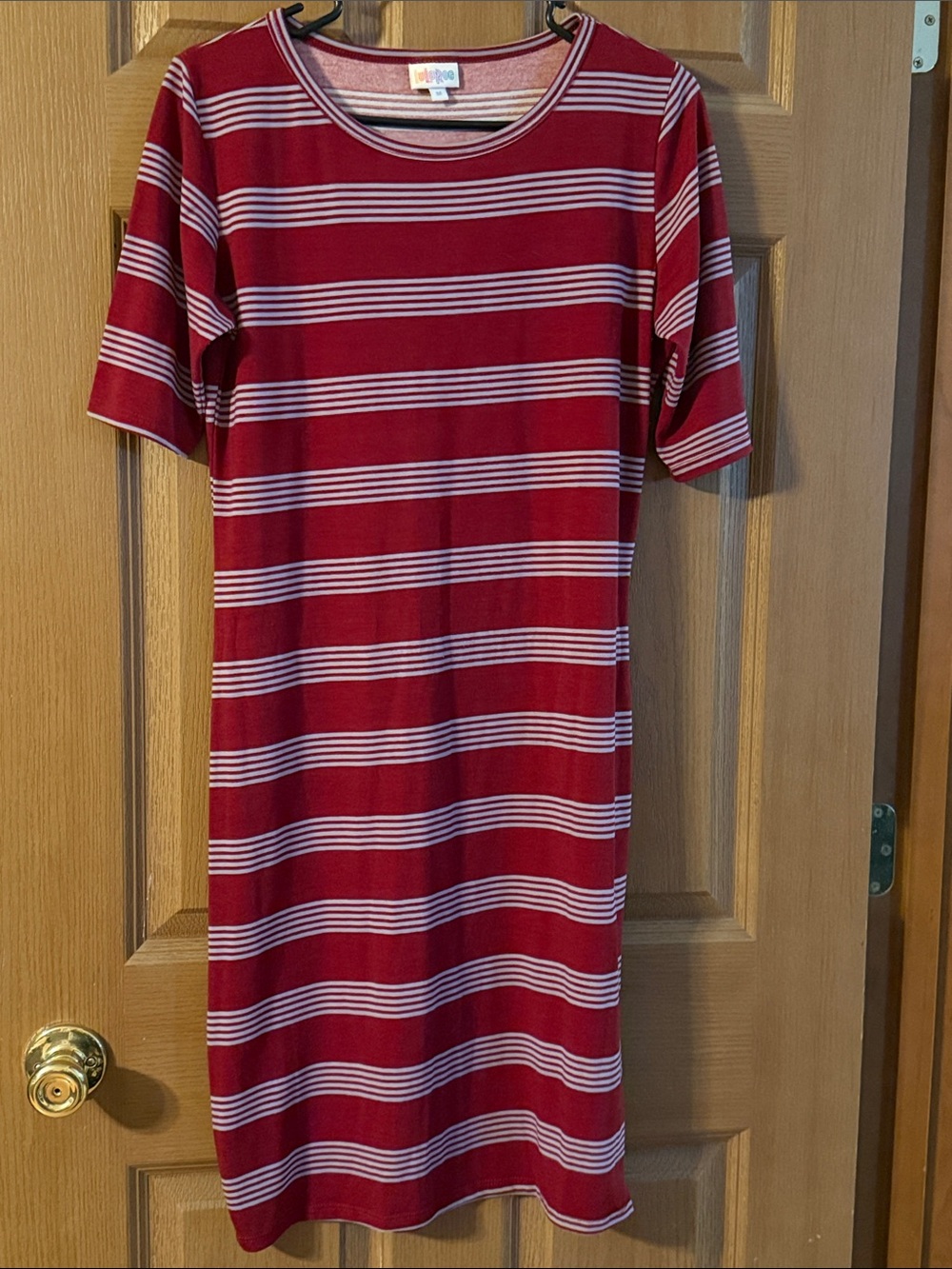 LuLaRoe Kids Red & White Striped Casual Dress